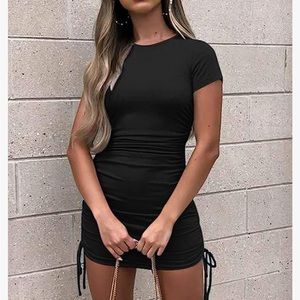 BLACK RUCHED MINI DRESS